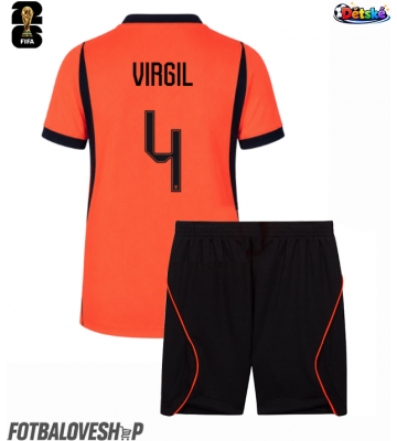 Nizozemsko Virgil van Dijk #4 Dětské Domácí Dres MS 2026 Krátký Rukáv (+ trenýrky)